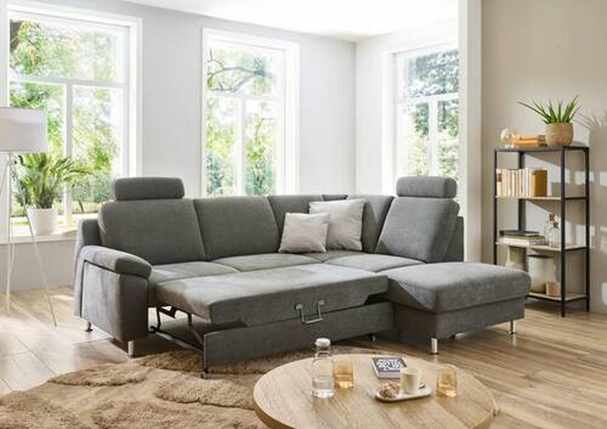 ECKSOFA in Webstoff Dunkelgrau  - Dunkelgrau/Alufarben, Konventionell, Textil/Metall (200/241cm) - Beldomo System