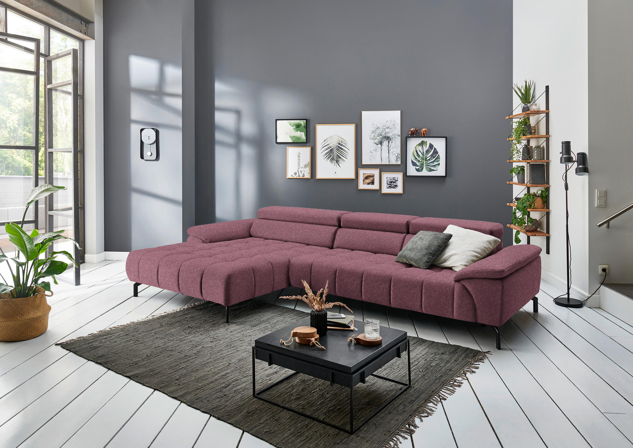 ECKSOFA in Webstoff Rot  - Rot/Schwarz, Design, Textil/Metall (190/329cm) - Beldomo Style