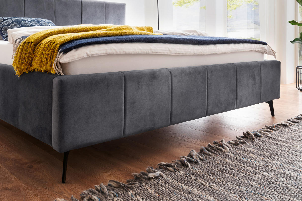 POLSTERBETT 160/200 cm  in Anthrazit  - Birkefarben/Anthrazit, Konventionell, Holz/Textil (160/200cm) - Boxxx