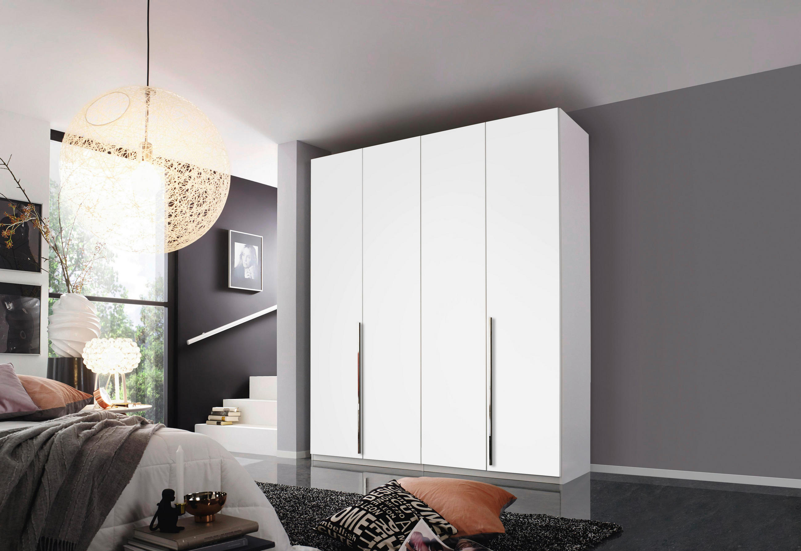 DREHTÜRENSCHRANK in Weiss  - Chromfarben/Weiss, Design, Holzwerkstoff/Metall (201/223/60cm) - home24