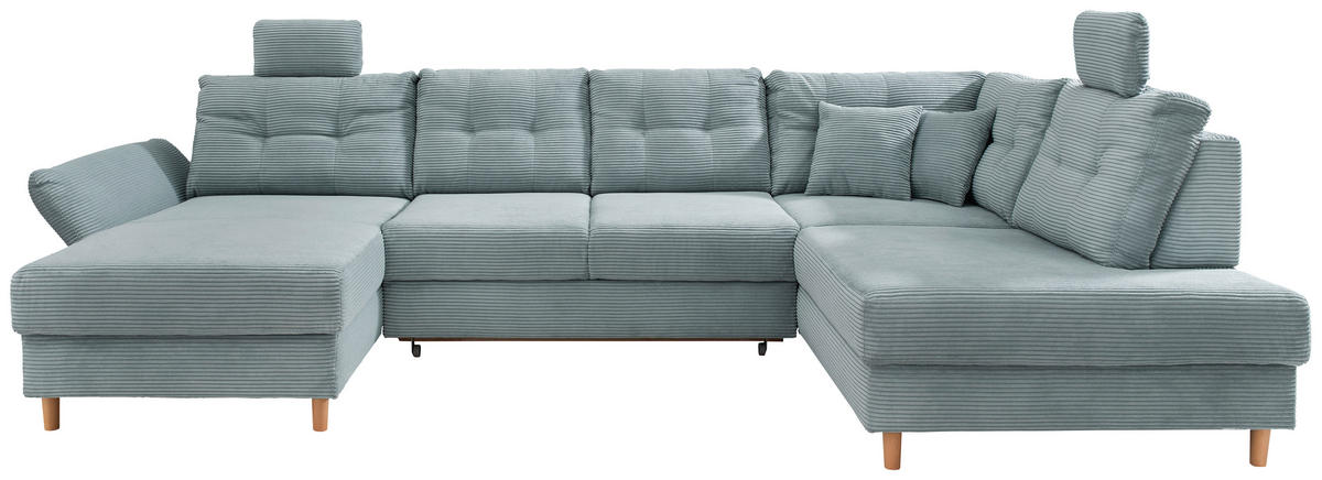 WOHNLANDSCHAFT in Cord Hellblau  - Naturfarben/Hellblau, Modern, Holz/Textil (176/338-352/206cm) - Livetastic