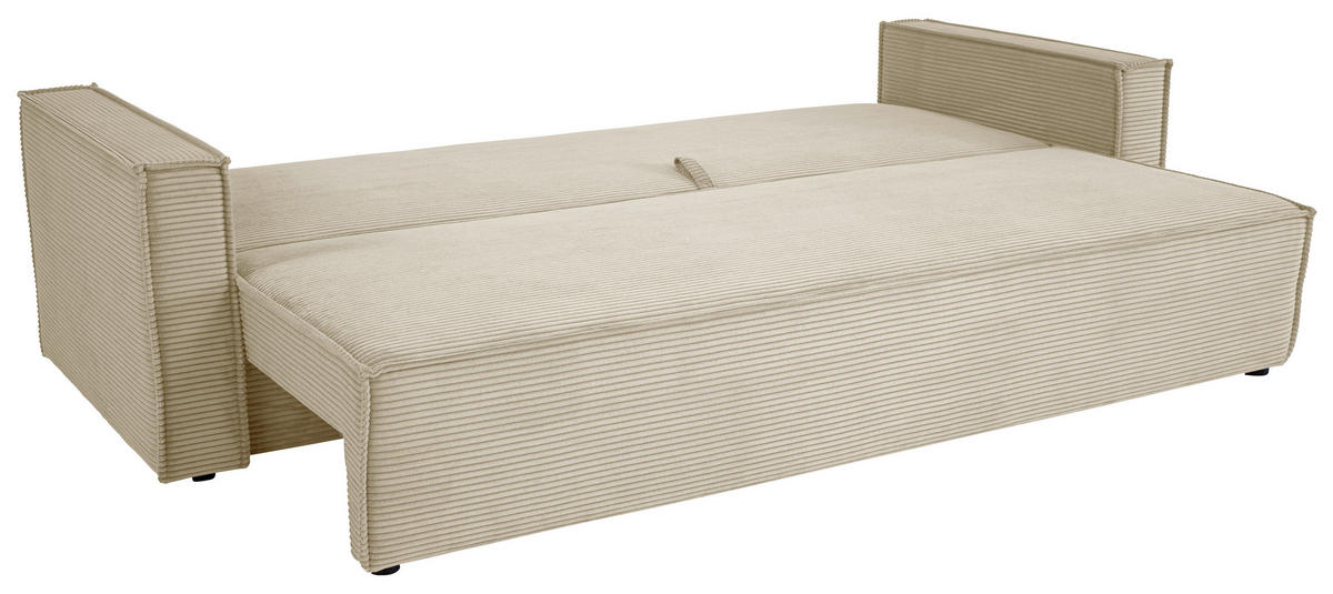 SCHLAFSOFA  mit Rücken echt, Armteil links, Armteil rechts Cord Creme  - Creme/Schwarz, Design, Textil (232/85/92cm) - Xora