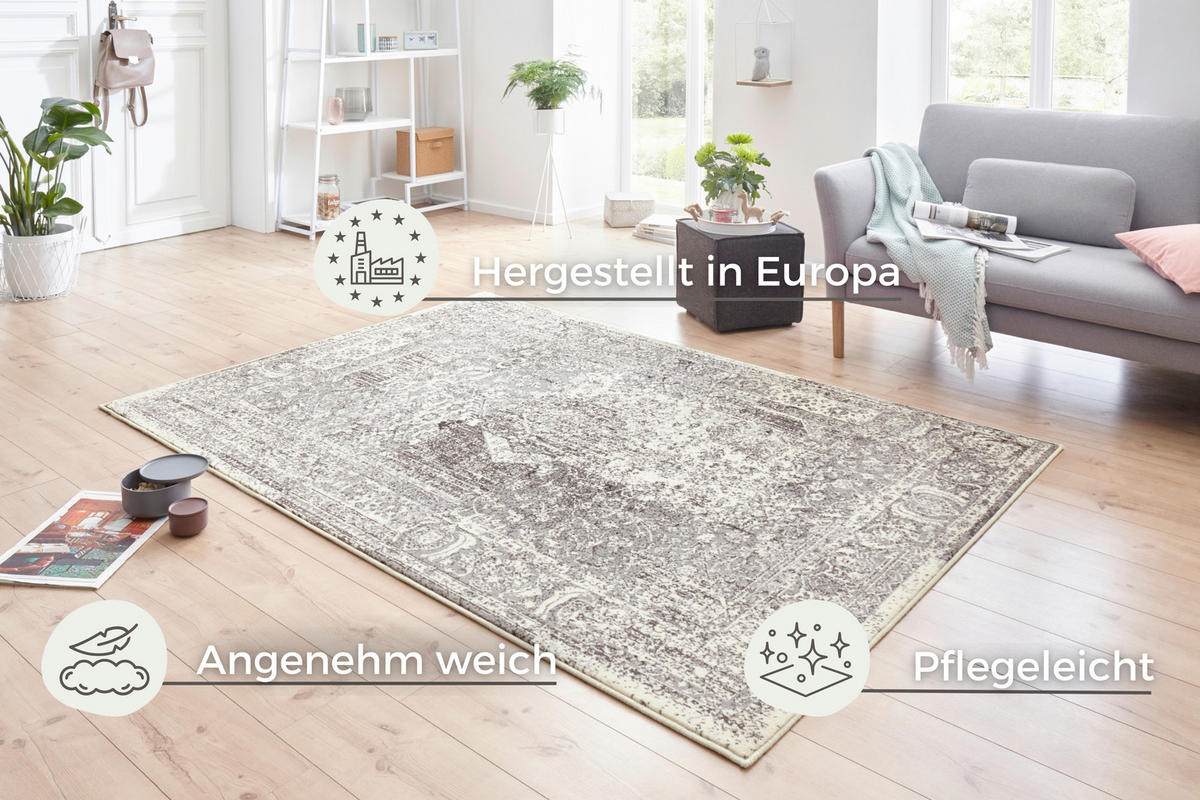 VINTAGE-TEPPICH 200/290 cm Celebration Creme, Grau  - Creme/Grau, Basics, Kunststoff/Textil (200/290cm)