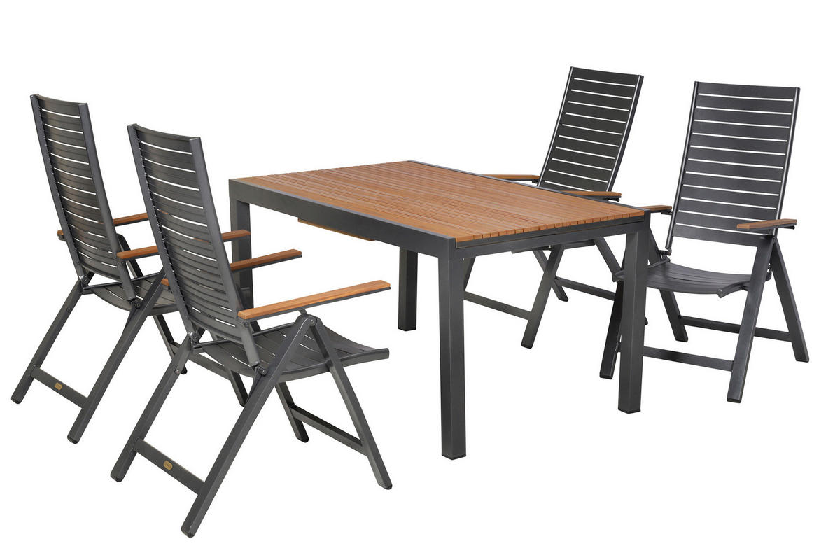 GARTENTISCHGRUPPE Aluminium  - Graphitfarben/Naturfarben, KONVENTIONELL, Kunststoff/Metall - Gardenson