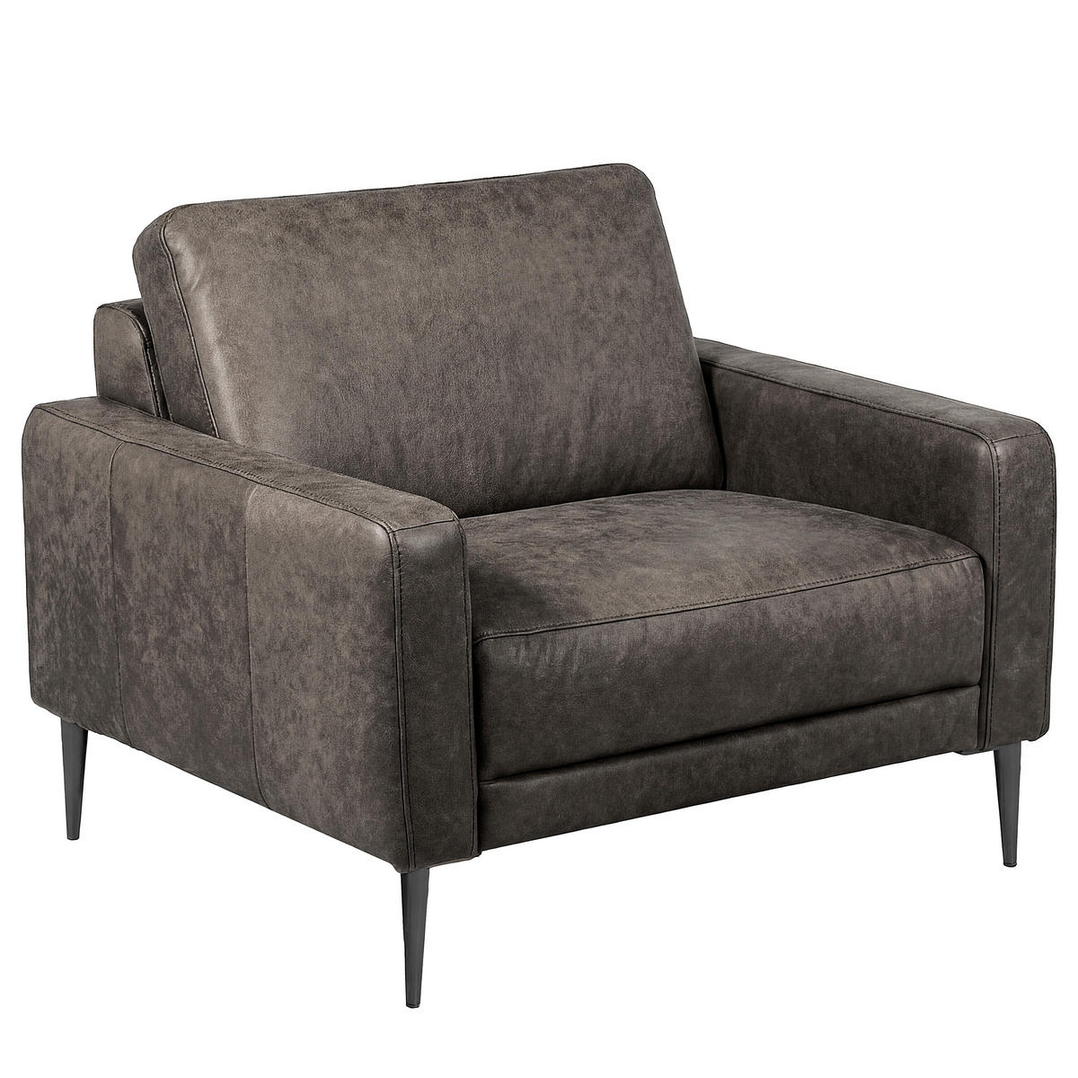 SESSEL 88/85/92 cm  in Lederlook Echtleder Dunkelgrau  - Dunkelgrau/Schwarzchrom, Design, Leder/Textil (88/85/92cm) - Livetastic