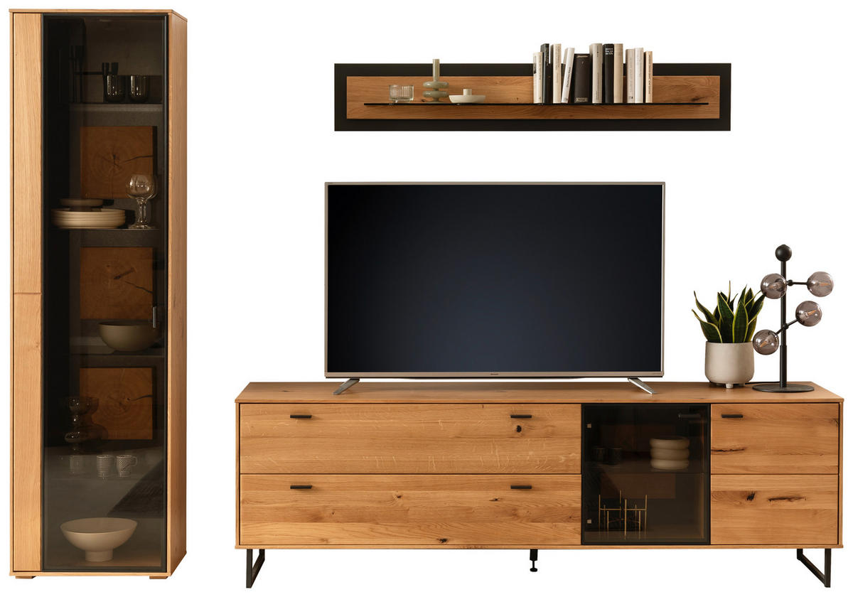 WOHNWAND  in Wildeiche  286/206/50 cm  - Wildeiche/Schwarz, Design, Glas/Holz (286/206/50cm) - MID.YOU