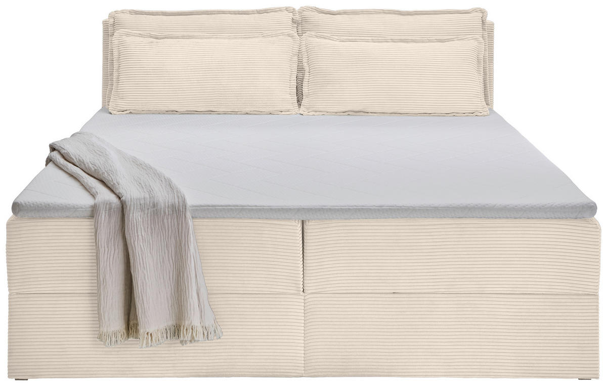 BOXBETT 180/200 cm,  in Beige, Kissen, Bettkasten, Topper, H3 + H3 = fest  - Beige/Schwarz, Design, Kunststoff/Textil (180/200cm) - Chameo