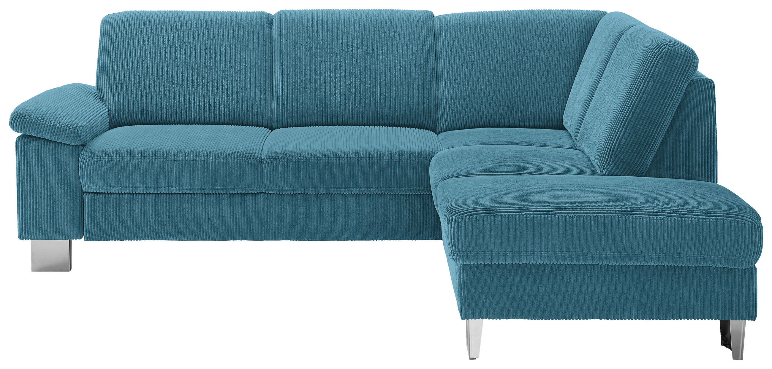 ECKSOFA in Cord Petrol  248/200 cm  - Edelstahlfarben/Petrol, KONVENTIONELL, Textil/Metall (248/200cm) - Beldomo System