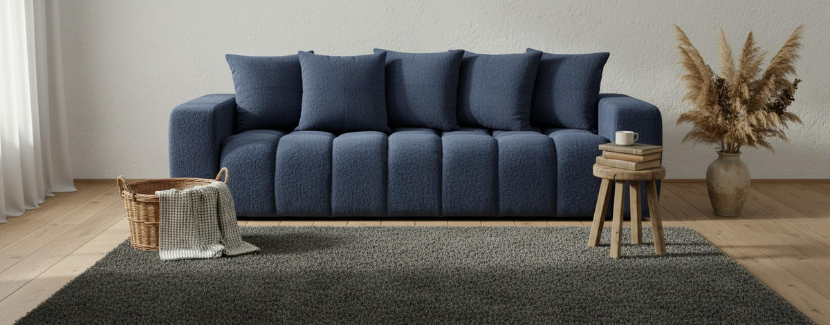 SCHLAFSOFA CLOUD in Struktur, Bouclé Blau Modern  - Blau/Schwarz, Basics, Kunststoff/Textil (250/86/140cm) - Livetastic