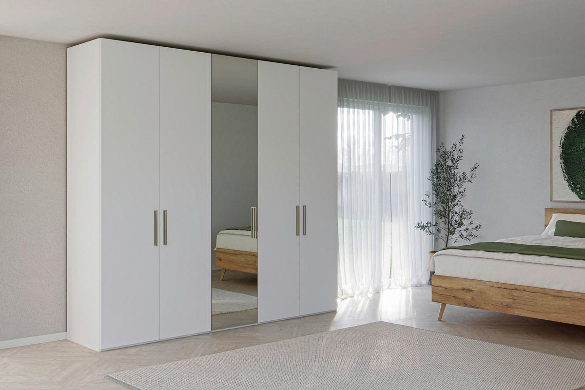 DREHTÜRENSCHRANK 253/236/59 cm,  in Weiß, 5-türig  - Edelstahlfarben/Weiß, Design, Glas/Holzwerkstoff (253/236/59cm) - Jutzler