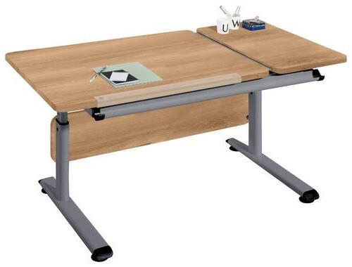 IFJÚSÁGI ÍRÓASZTAL  - ezüst/tölgyfa, Basics, faalapú anyag/fém (130/70/53-79cm) - Paidi