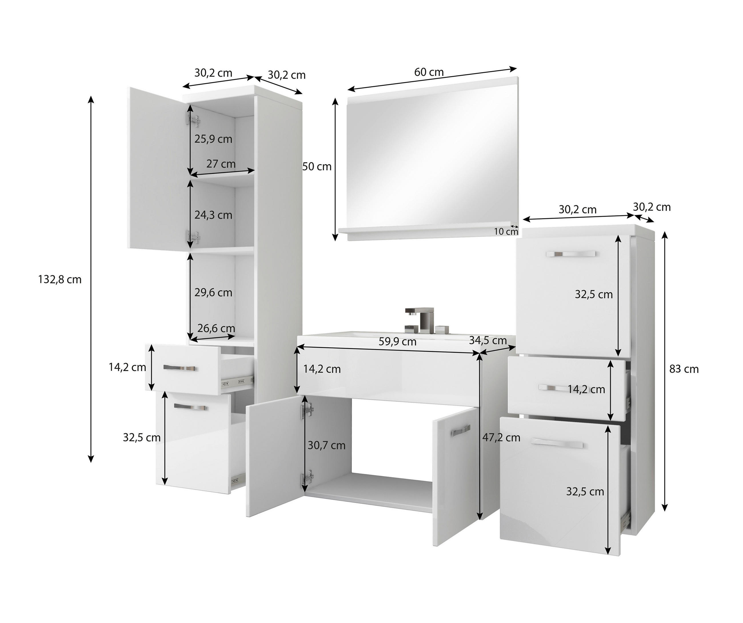 BADEZIMMER 5-teilig  in 120 cm  - Kastanieneichefarben/Erlefarben, LIFESTYLE, Holzwerkstoff/Metall (120cm) - P & B