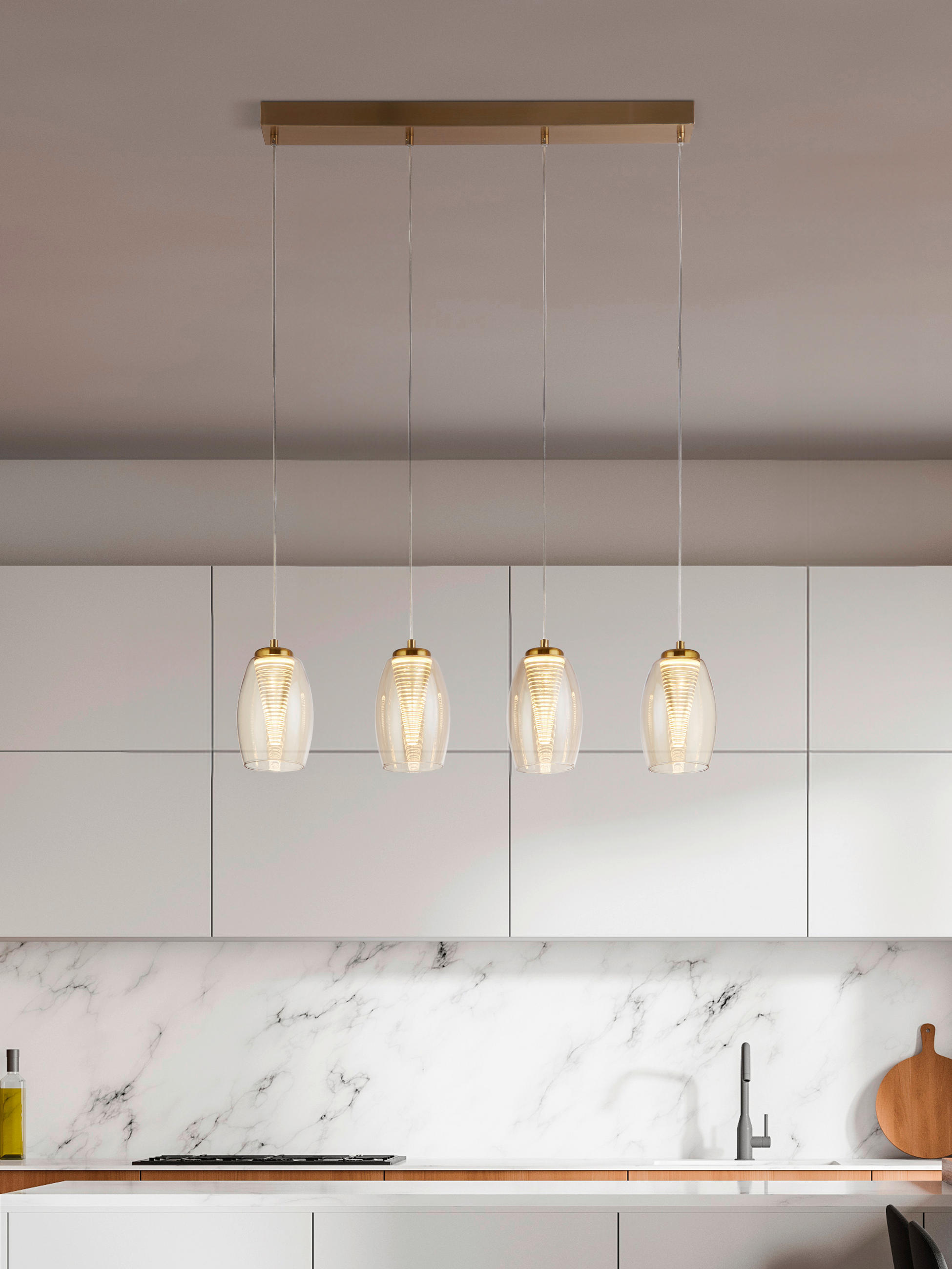 VISEČA LED-SVETILKA Cyclone /1573 lm/3000 K// - barve šampanjca/barve medenine, Design, kovina/steklo (75,5/11,5/150cm)