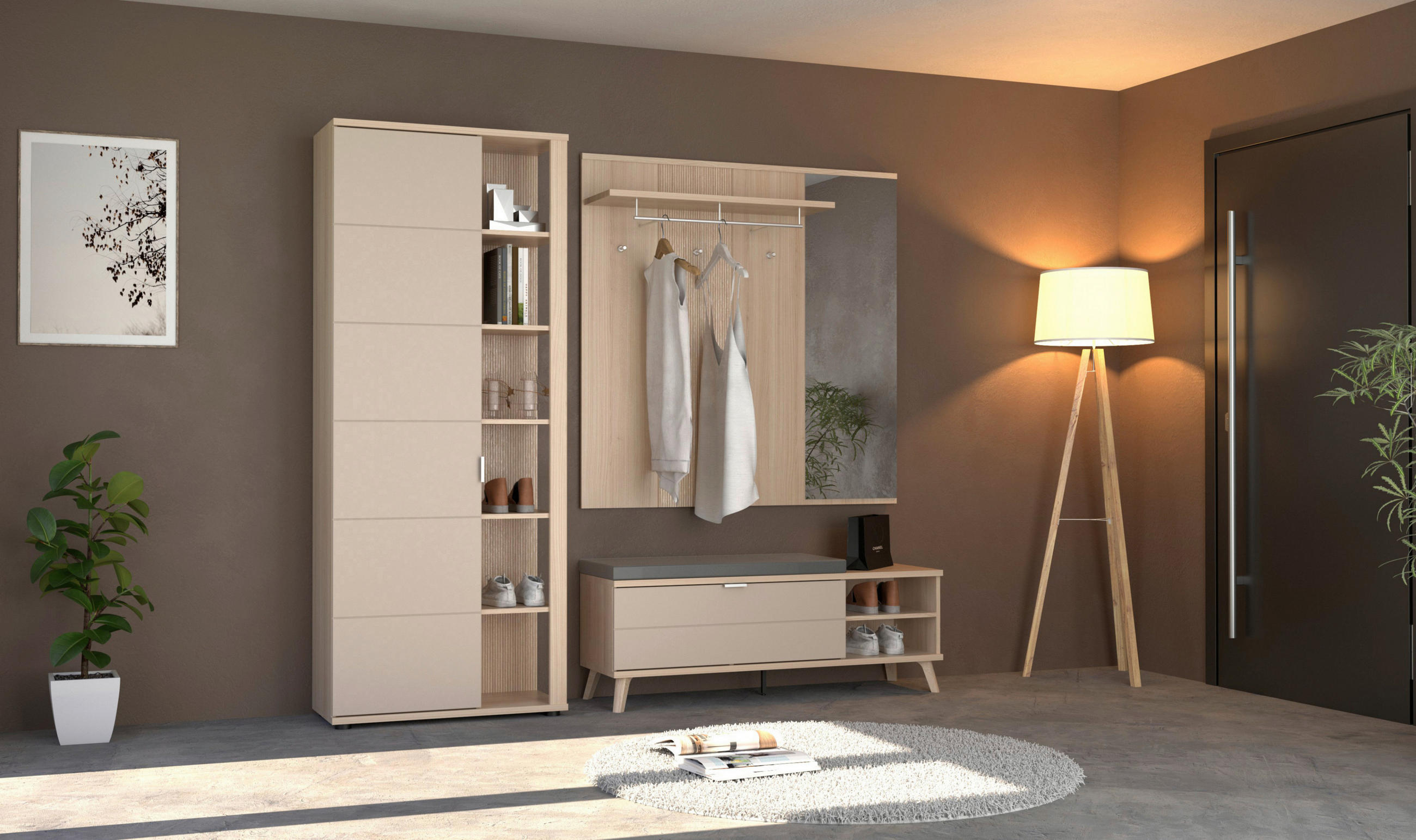 ELŐSZOBAPAD 130/51/38 cm  - világosszürke/króm, Design, faalapú anyag/textil (130/51/38cm) - Stylife