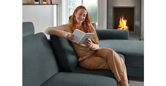 ECKSOFA  in Chenille, Flachgewebe Blau  316/175 cm  - Blau/Schwarz, Design, Textil/Metall (316/175cm) - Dieter Knoll