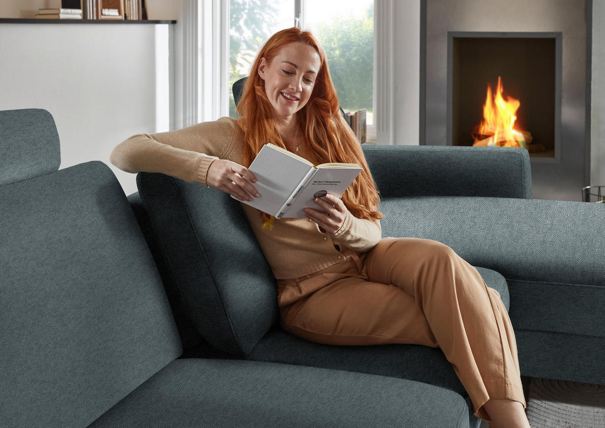 ECKSOFA  in Chenille, Flachgewebe Blau  316/175 cm  - Blau/Schwarz, Design, Textil/Metall (316/175cm) - Dieter Knoll