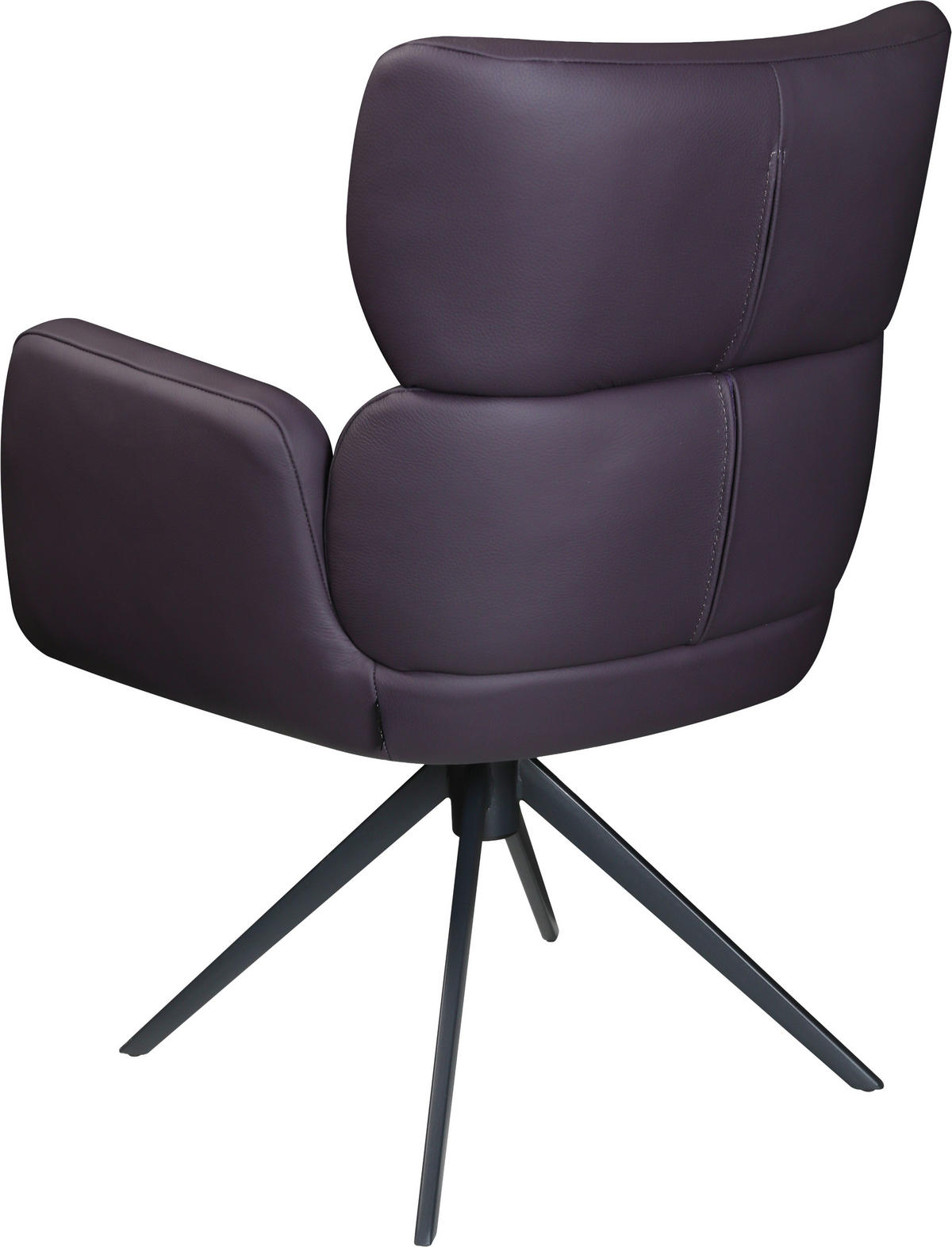 ARMLEHNSTUHL  Lederauswahl, Sitzfläche 360° drehbar, automatische Rückholfunktion  Echtleder  Aubergine  - Aubergine/Schwarz, Design, Leder/Metall (62,5/86,5/67cm) - Milino