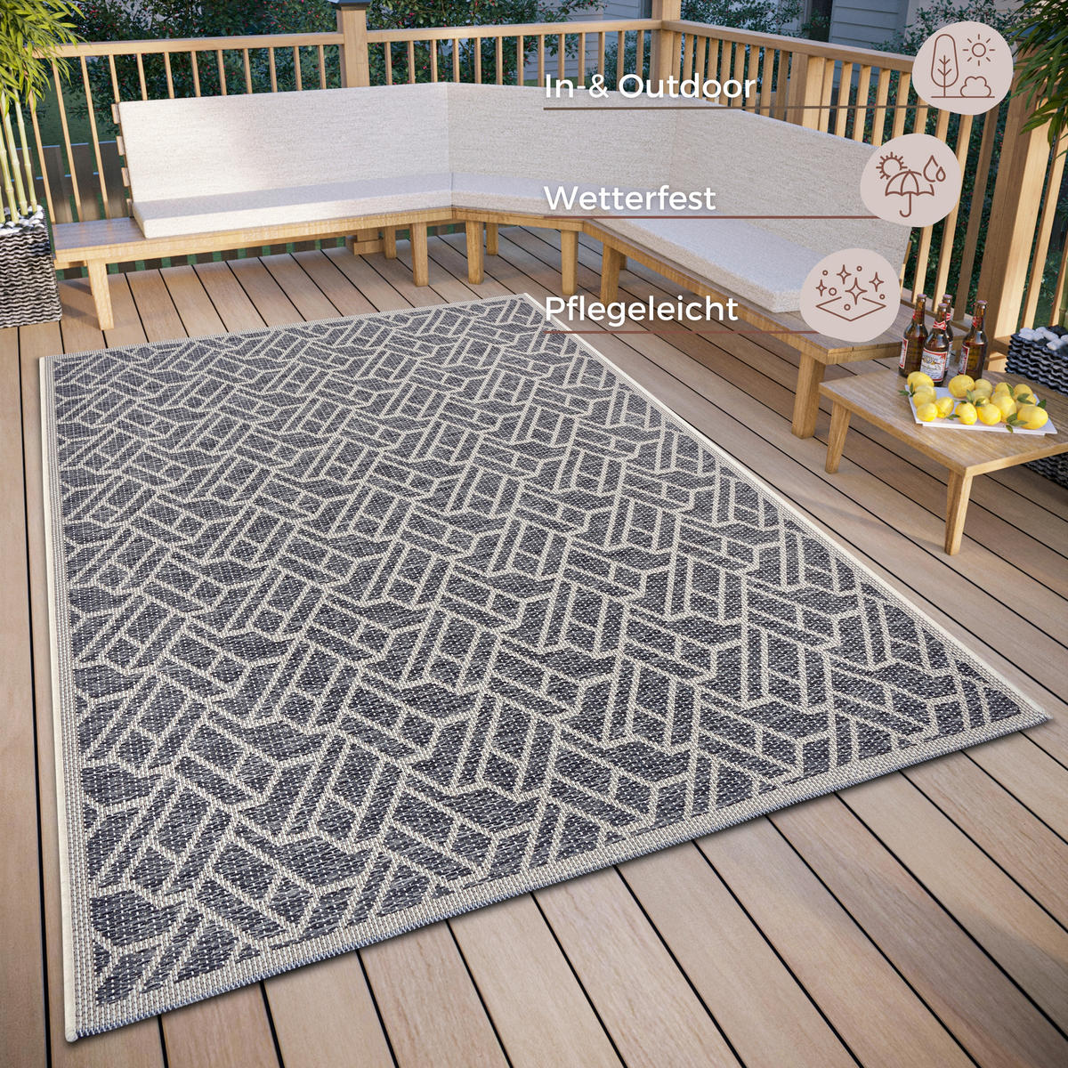OUTDOORTEPPICH 63/120/120 cm Clyde Grau, Champagner  - Champagner/Grau, Design, Kunststoff/Textil (63/120/120cm) - Hanse Home