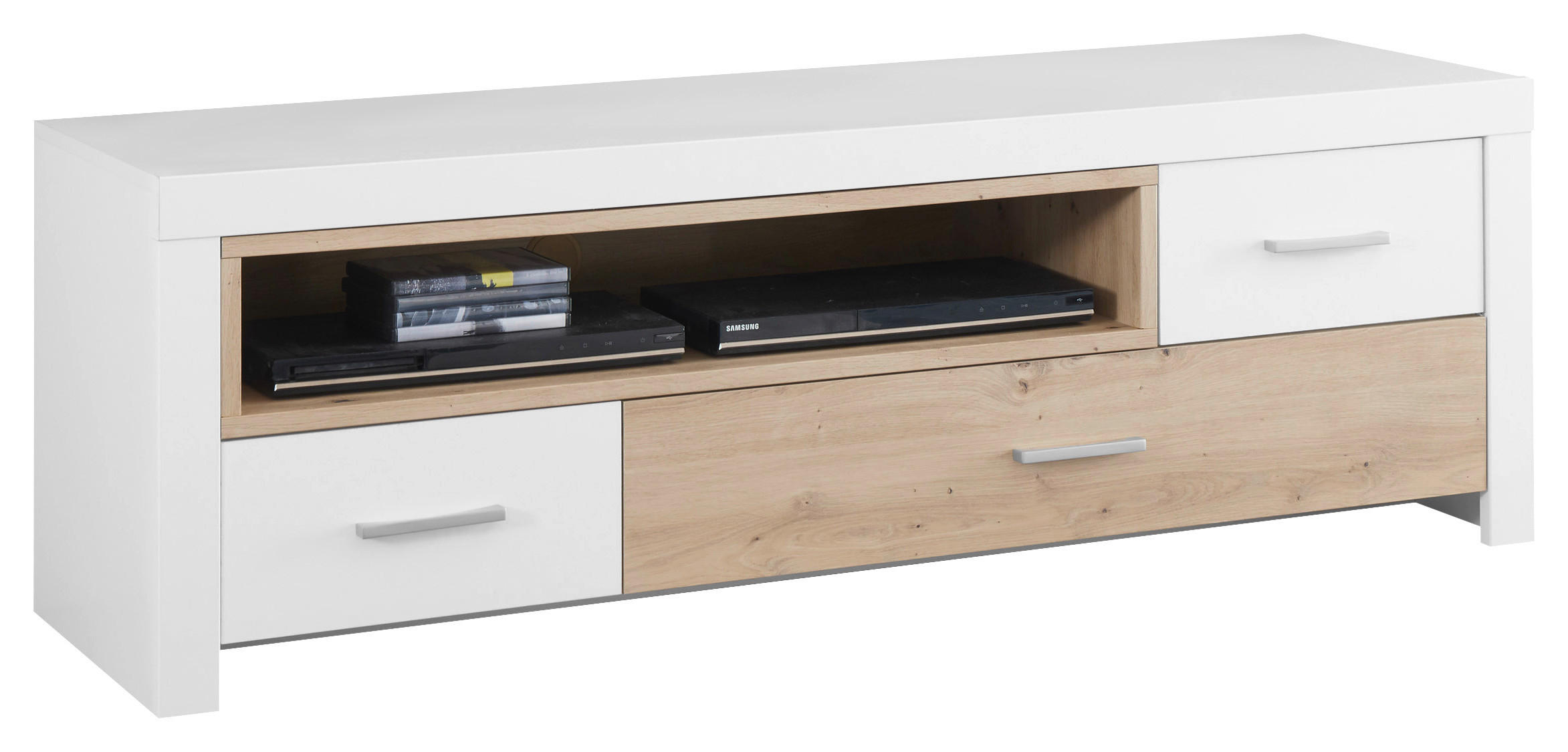 TV-ELEMENT bela, barve hrasta  - barve kroma/barve hrasta, Design, kovina/leseni material (156/51/45cm) - Xora