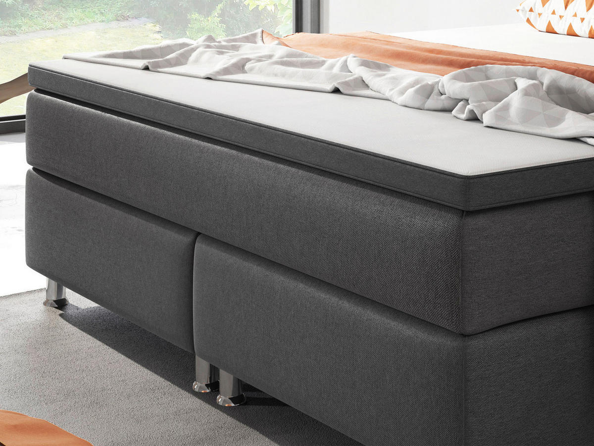 BOXSPRINGBETT 180/200 cm,  in Anthrazit, Topper, Matratzen, H3 + H3 = fest  - Anthrazit/Silberfarben, KONVENTIONELL, Textil/Metall (180/200cm) - MID.YOU