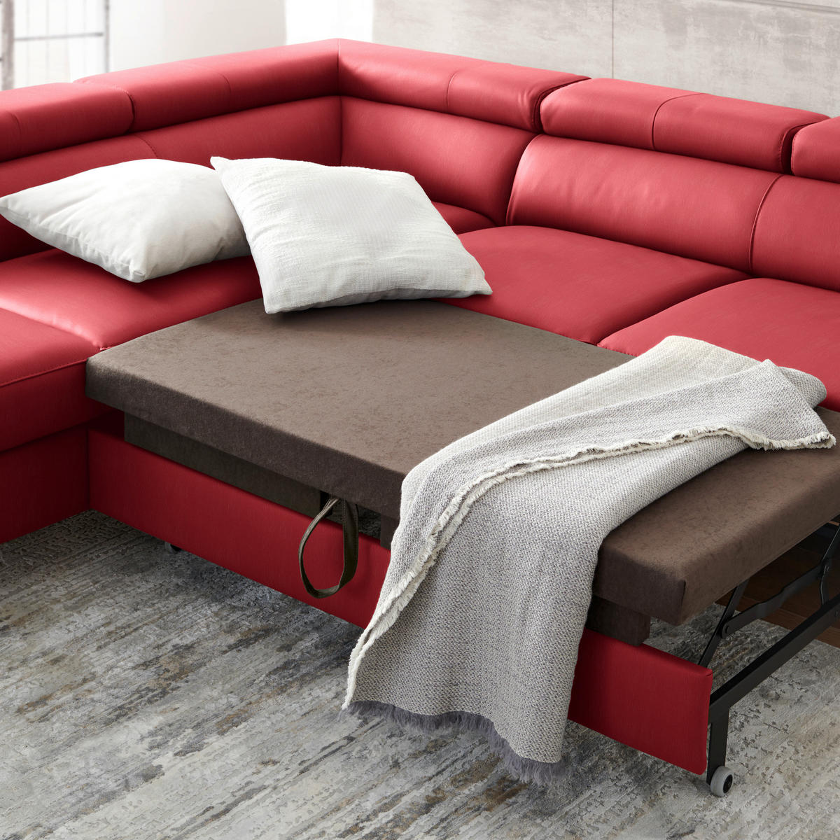 ECKSOFA in Lederlook Kombination Echtleder/Lederlook Rot  - Rot/Schwarz, Design, Leder/Textil (220/256cm) - Celina Home
