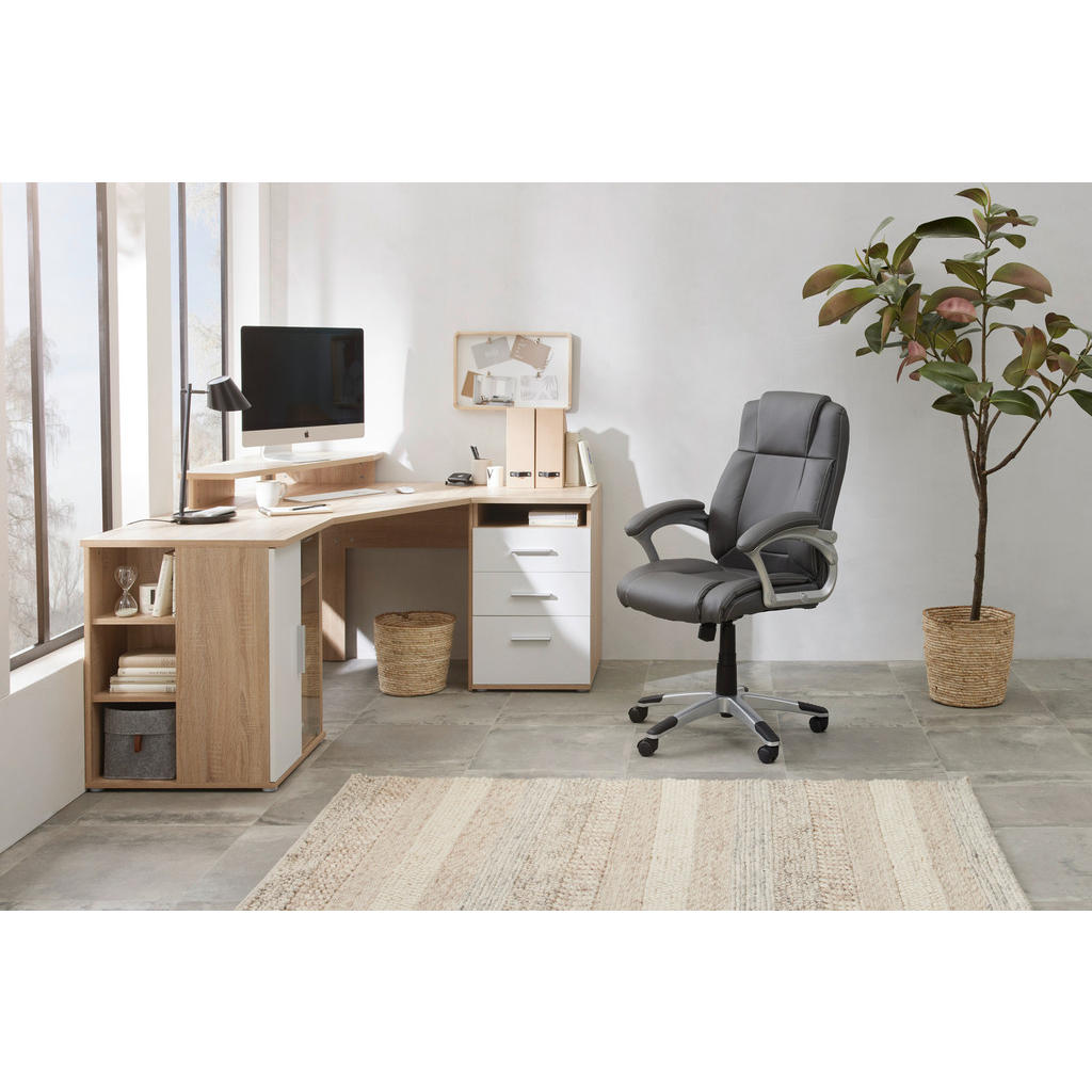 Thumbnail - Carryhome Eckschreibtisch, Weiß, Sonoma Eiche, Kunststoff, 3 Schubladen, 173x75x140 cm, Arbeitszimmer, Schreibtische, Ec...