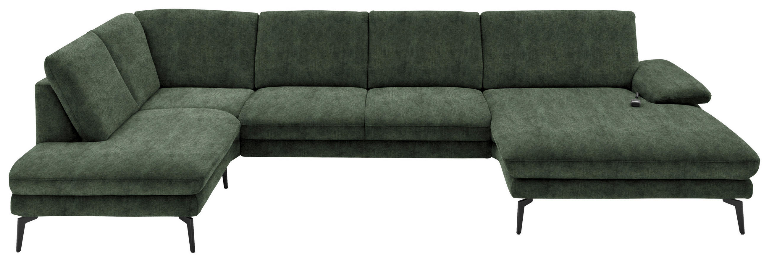 WOHNLANDSCHAFT in Velours Olivgrün  - Schwarz/Olivgrün, Design, Textil/Metall (208/344/180cm) - Dieter Knoll