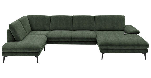 WOHNLANDSCHAFT  in Velours Olivgrün  - Schwarz/Olivgrün, Design, Textil/Metall (208/344/180cm) - Dieter Knoll