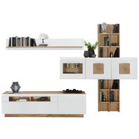 DNEVNI REGAL,  bela, barve hrasta  - barve kroma/barve hrasta, Trend, umetna masa/steklo (318/194/46cm) - Hom`in