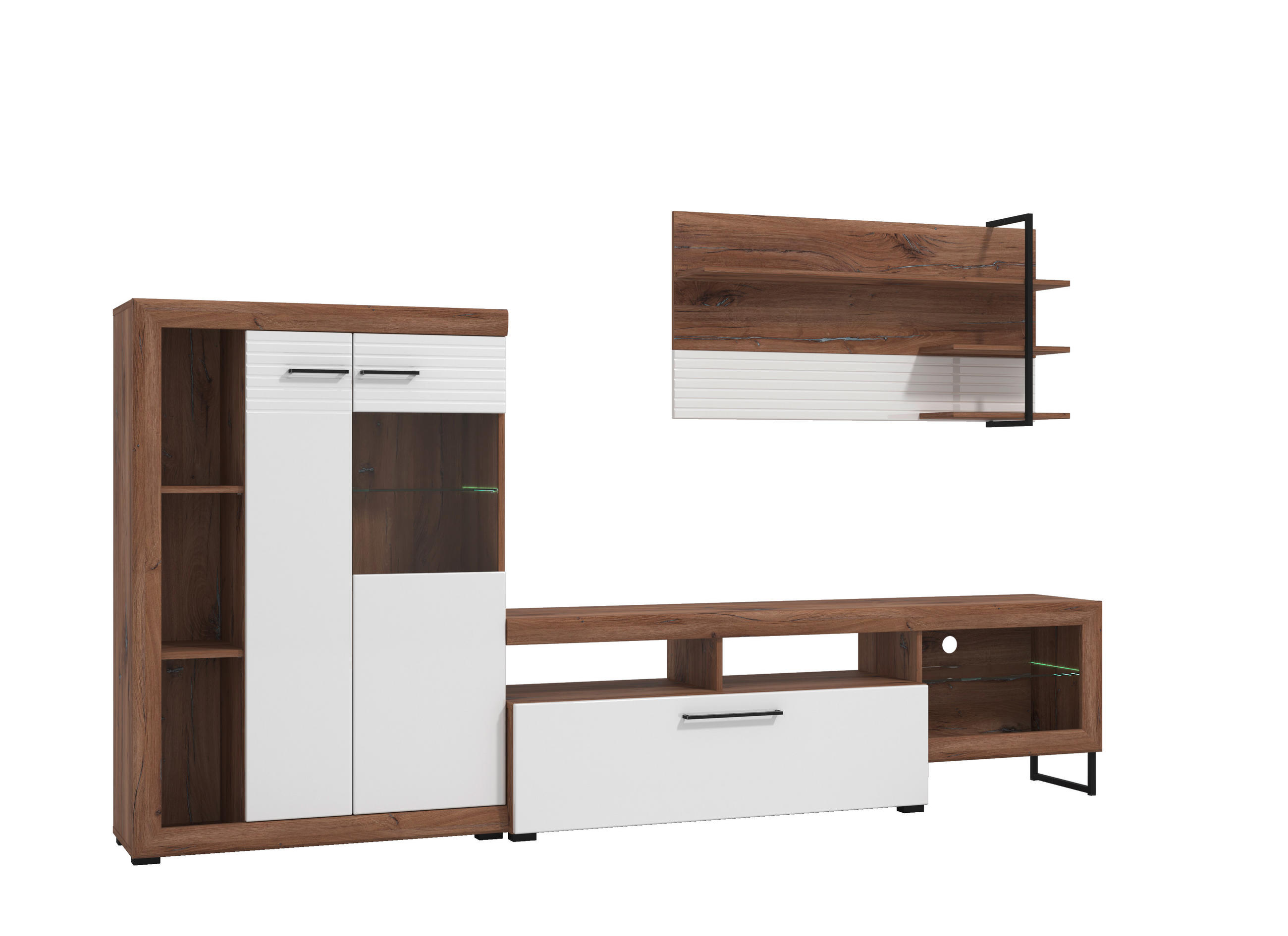 NAPPALI ÖSSZEÁLLÍTÁS magasfényű fehér, sötét tölgy  - sötét tölgy/magasfényű fehér, Basics, faalapú anyag (263/40/162,5cm) - Ti'me