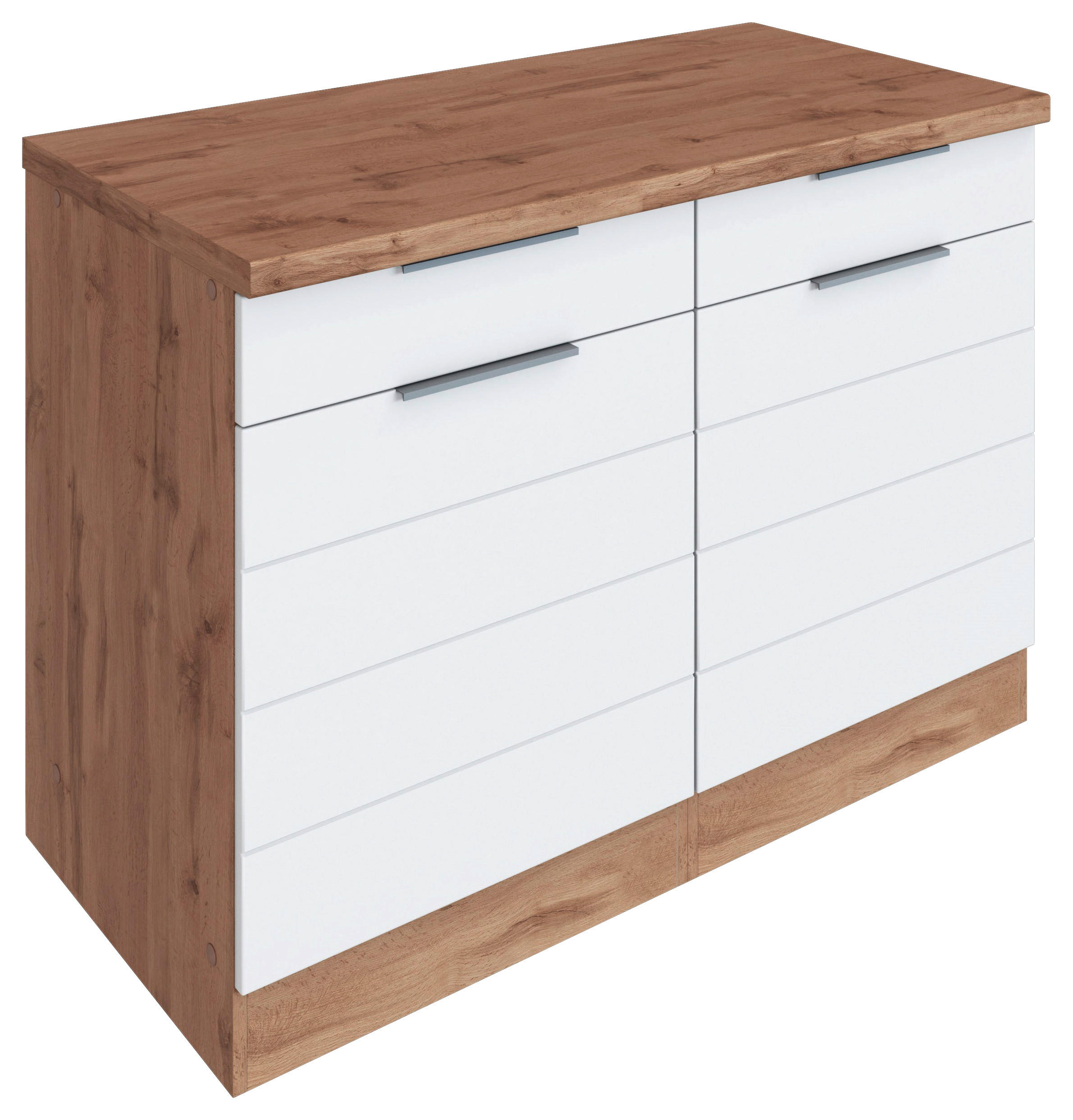 KÜCHENUNTERSCHRANK 120/86/60 cm in Weiss, Eiche Wotan - Weiss/Eiche Wotan, Design, Holzwerkstoff/Metall (120/86/60cm) - Held
