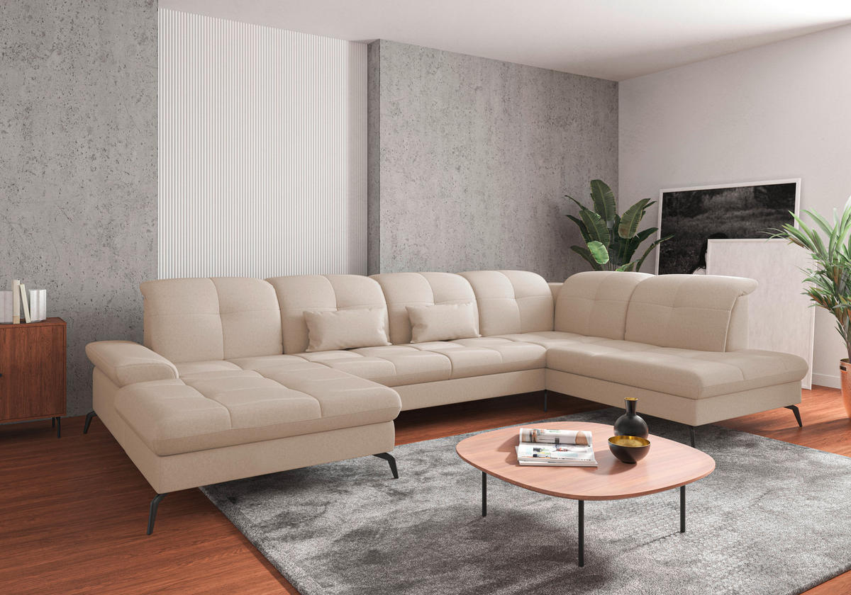 WOHNLANDSCHAFT in Flachgewebe Creme  - Creme/Schwarz, Konventionell, Textil/Metall (185/357/231cm) - Sit & More