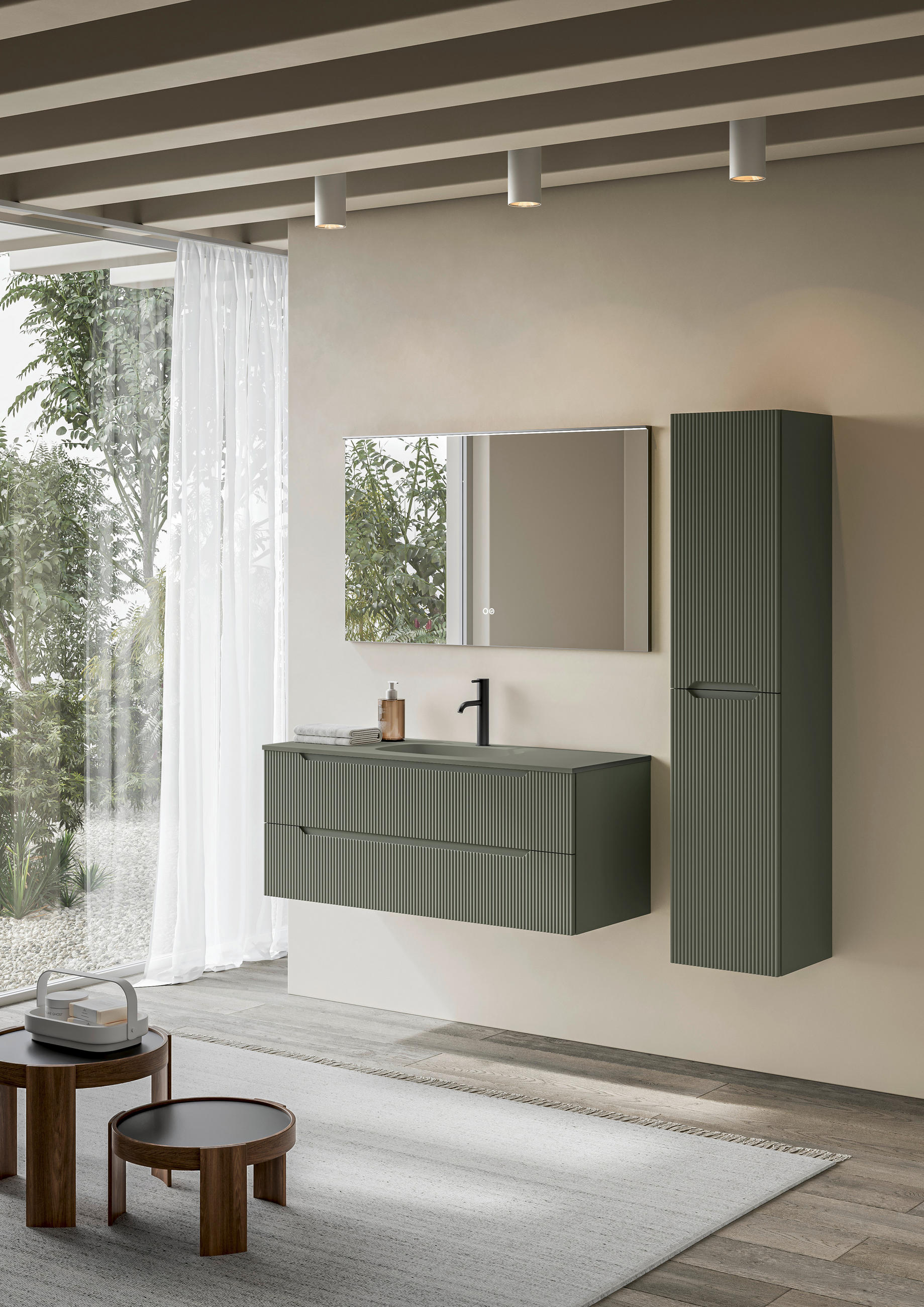 BADEZIMMER 3-teilig 120 cm  - Schilfgrün/Weiss, Konventionell, Holzwerkstoff/Stein (120cm) - Belluti