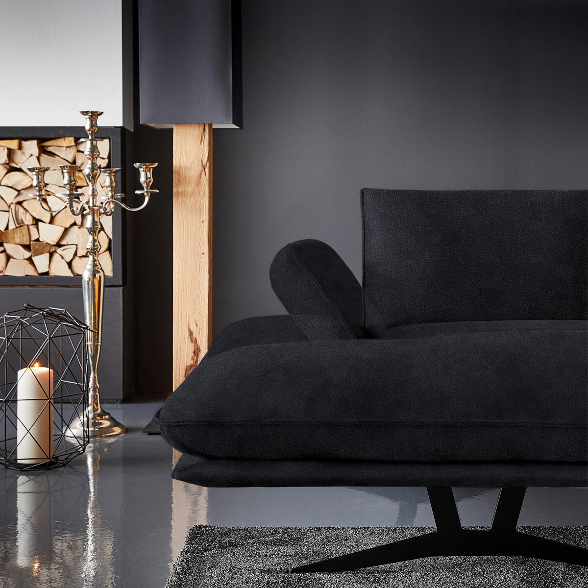 WOHNLANDSCHAFT Formia in Echtleder Anthrazit  - Anthrazit/Schwarz, Natur, Leder/Metall (155/359/217cm) - Dieter Knoll