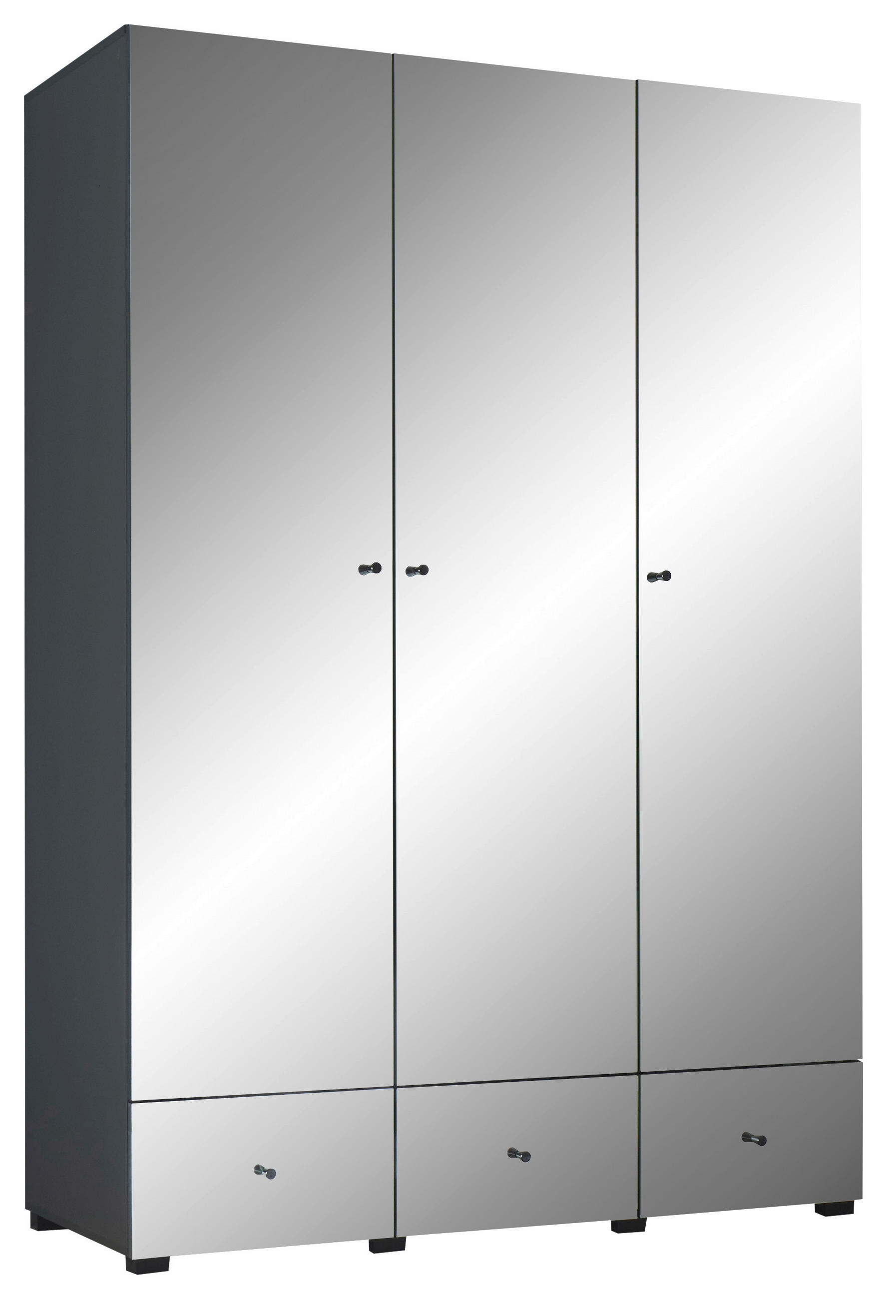 KLEIDERSCHRANK 135/195/55 cm,  in Graphitfarben, 3-türig  - Schwarz/Graphitfarben, KONVENTIONELL, Glas/Holzwerkstoff (135/195/55cm) - Boxxx
