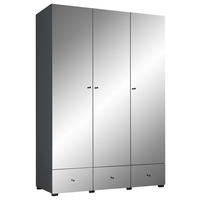 KLEIDERSCHRANK 135/195/55 cm,  in Graphitfarben, 3-türig  - Schwarz/Graphitfarben, KONVENTIONELL, Glas/Holzwerkstoff (135/195/55cm) - Boxxx