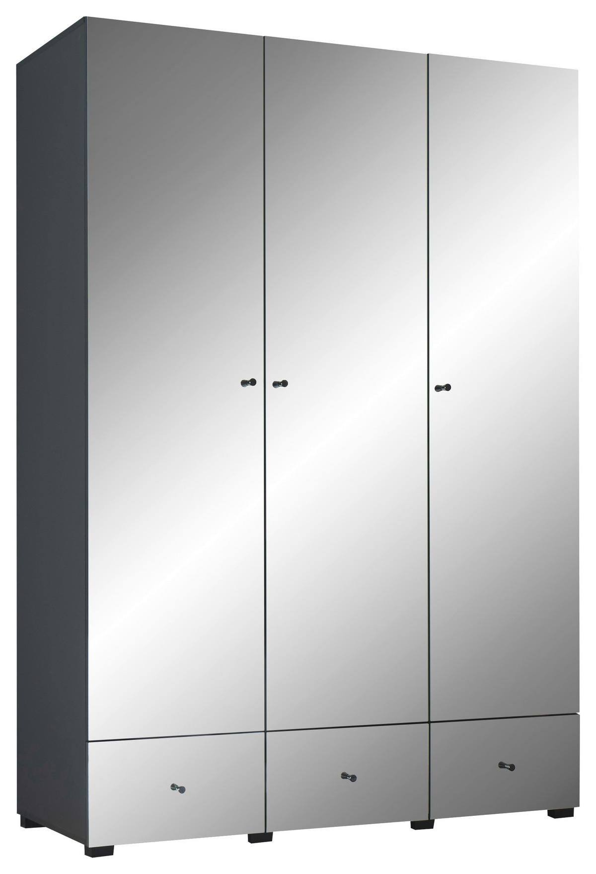 KLEIDERSCHRANK 135/195/55 cm,  in Graphitfarben, 3-türig  - Schwarz/Graphitfarben, KONVENTIONELL, Glas/Holzwerkstoff (135/195/55cm) - Boxxx