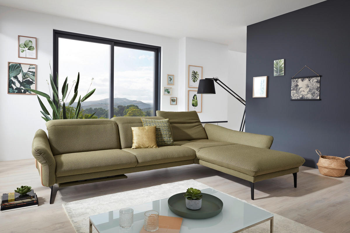 ECKSOFA in Webstoff Olivgrün  - Anthrazit/Olivgrün, Design, Holz/Textil (314/179cm) - Himolla