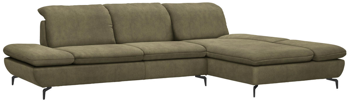 ECKSOFA in Flachgewebe Olivgrün  315/200 cm  - Schwarz/Olivgrün, Design, Textil/Metall (315/200cm) - Chilliano