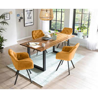 TISCHGRUPPE Cognac, Senfgelb  - Cognac/Senfgelb, MODERN, Holz/Textil (160/85/77cm) - Livetastic