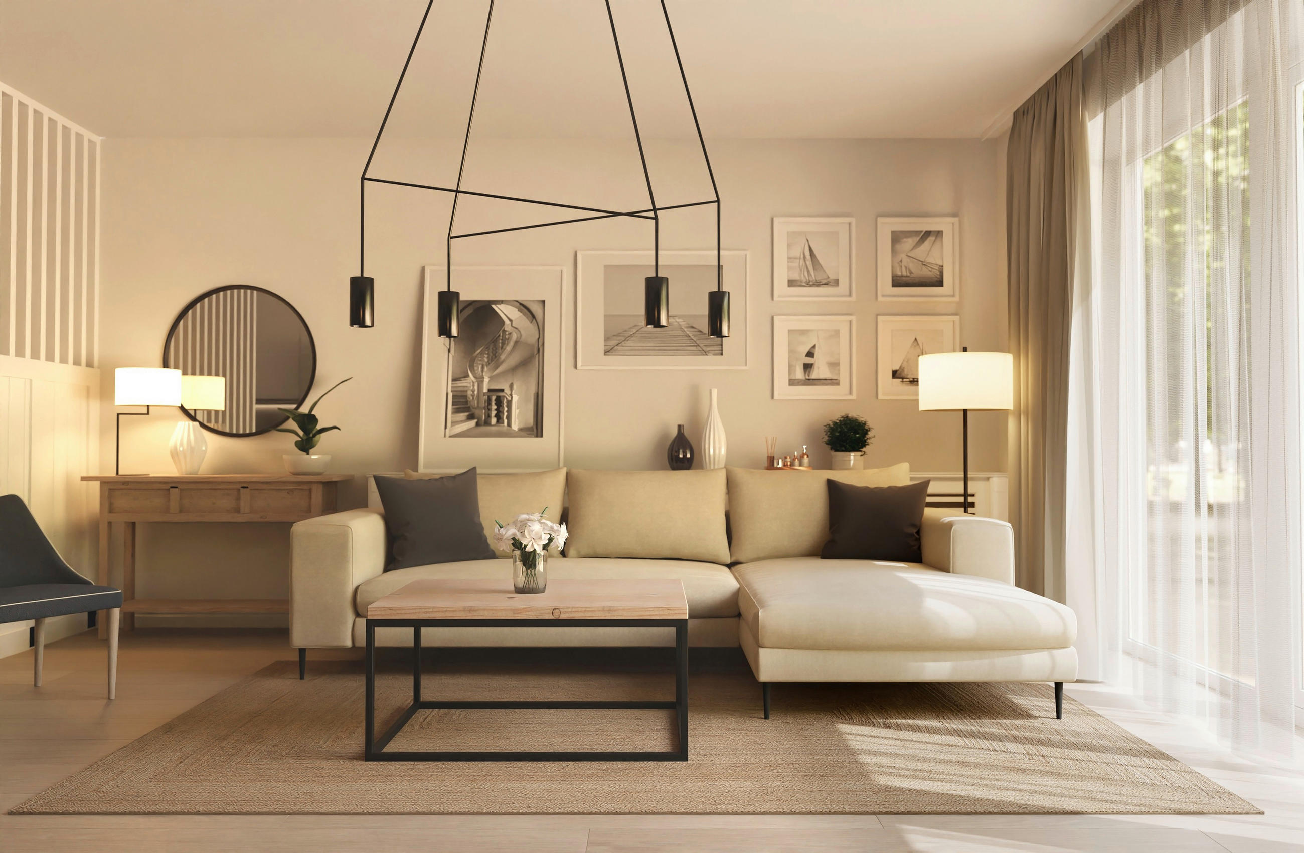 Thumbnail - Trendmanufaktur Ecksofa Aurora, Beige, Textil, 4-Sitzer, Füllung: Schaumstoff, Silikon, Ottomane rechts, L-Form, 275x170...