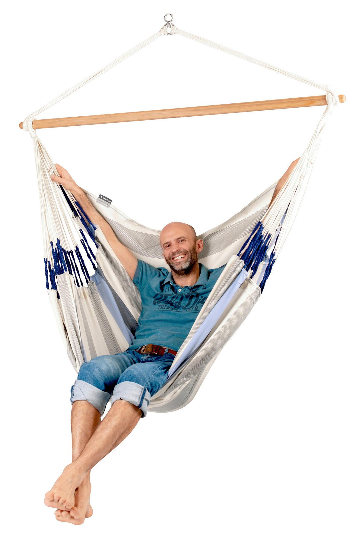 HÄNGESESSEL kingsize outdoor 140/170/210 cm  - Weiß/Dunkelblau, KONVENTIONELL, Holz/Textil (140/170/210cm) - La Siesta