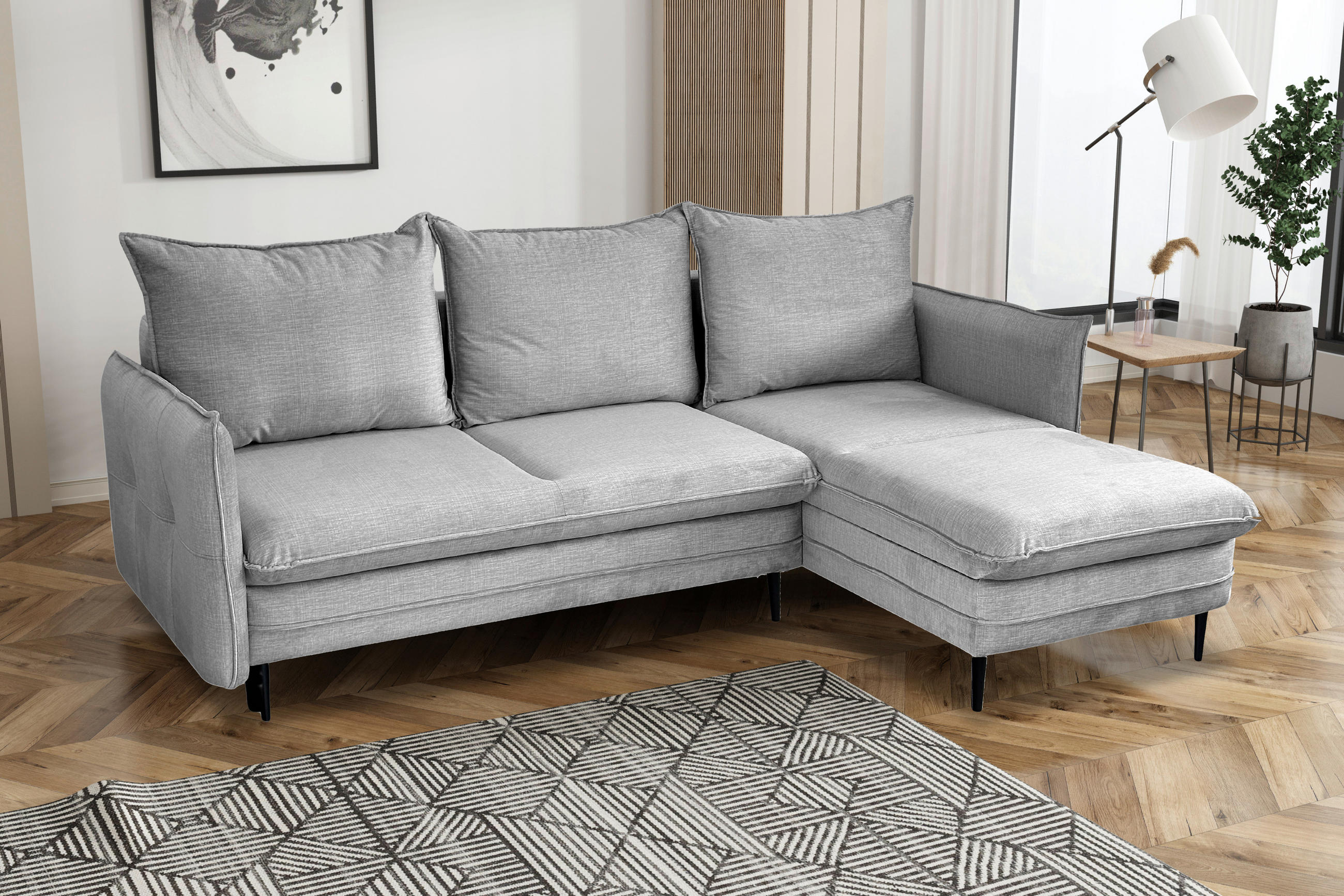 ECKSOFA in Flachgewebe Grau  170/235 cm  - Schwarz/Grau, Design, Holz/Kunststoff (170/235cm) - MID.YOU