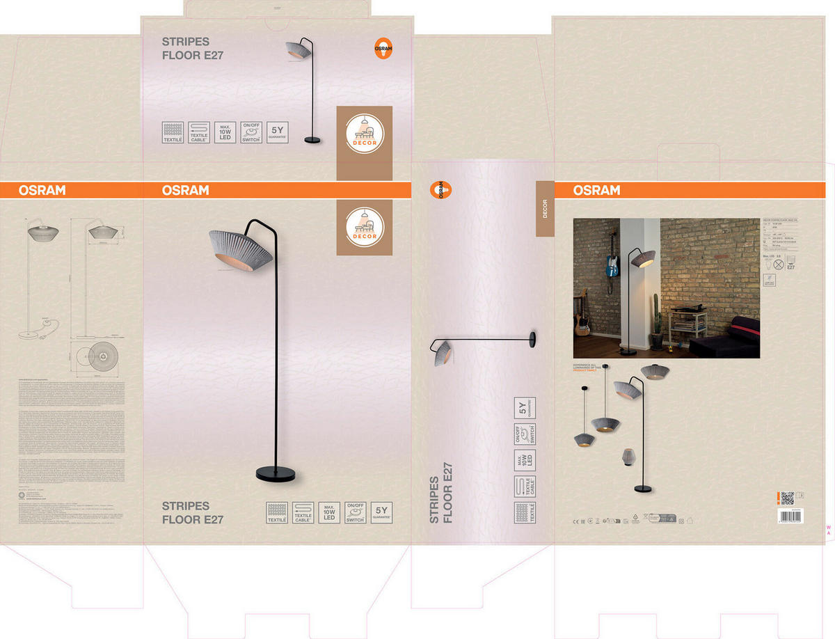 STEHLEUCHTE 40,5/56,8/164 cm   - Dunkelgrau, Basics, Textil/Metall (40,5/56,8/164cm) - Osram