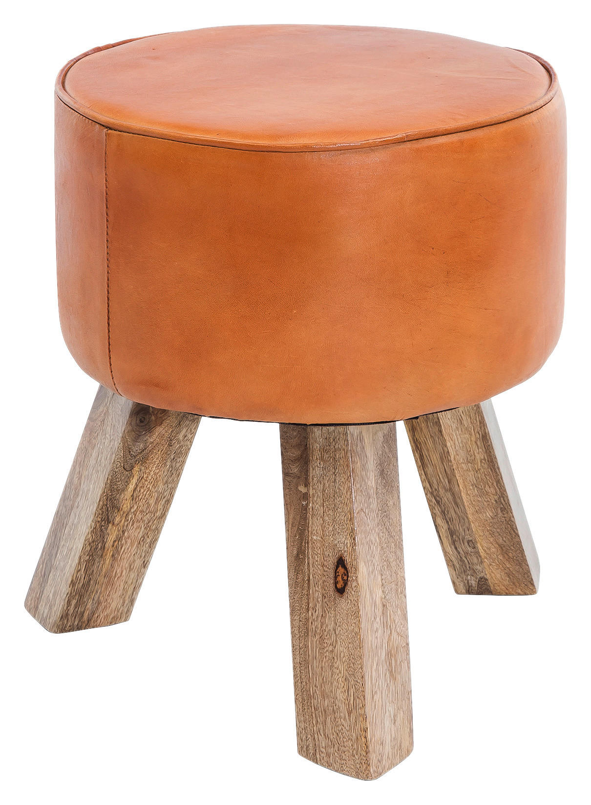 HOCKER Echtleder Braun  - Braun, Natur, Leder/Holz (37/45/37cm) - MID.YOU