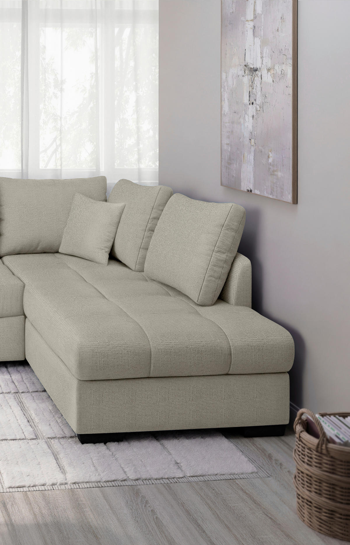 ECKSCHLAFSOFA in Beige Textil   - Beige/Schwarz, Modern, Holz/Textil (298/202cm) - MID.YOU