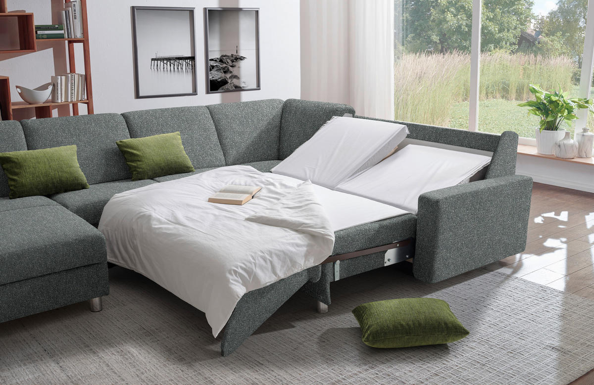 WOHNLANDSCHAFT  in Mikrovelours Graugrün  - Anthrazit/Alufarben, KONVENTIONELL, Textil (158/323/237cm) - Sedda