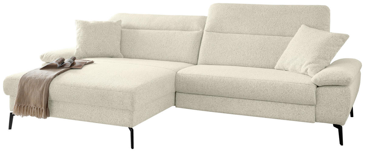 ECKSOFA Struktur Creme  - Creme/Schwarz, Konventionell, Textil/Metall (178/300cm) - Livetastic