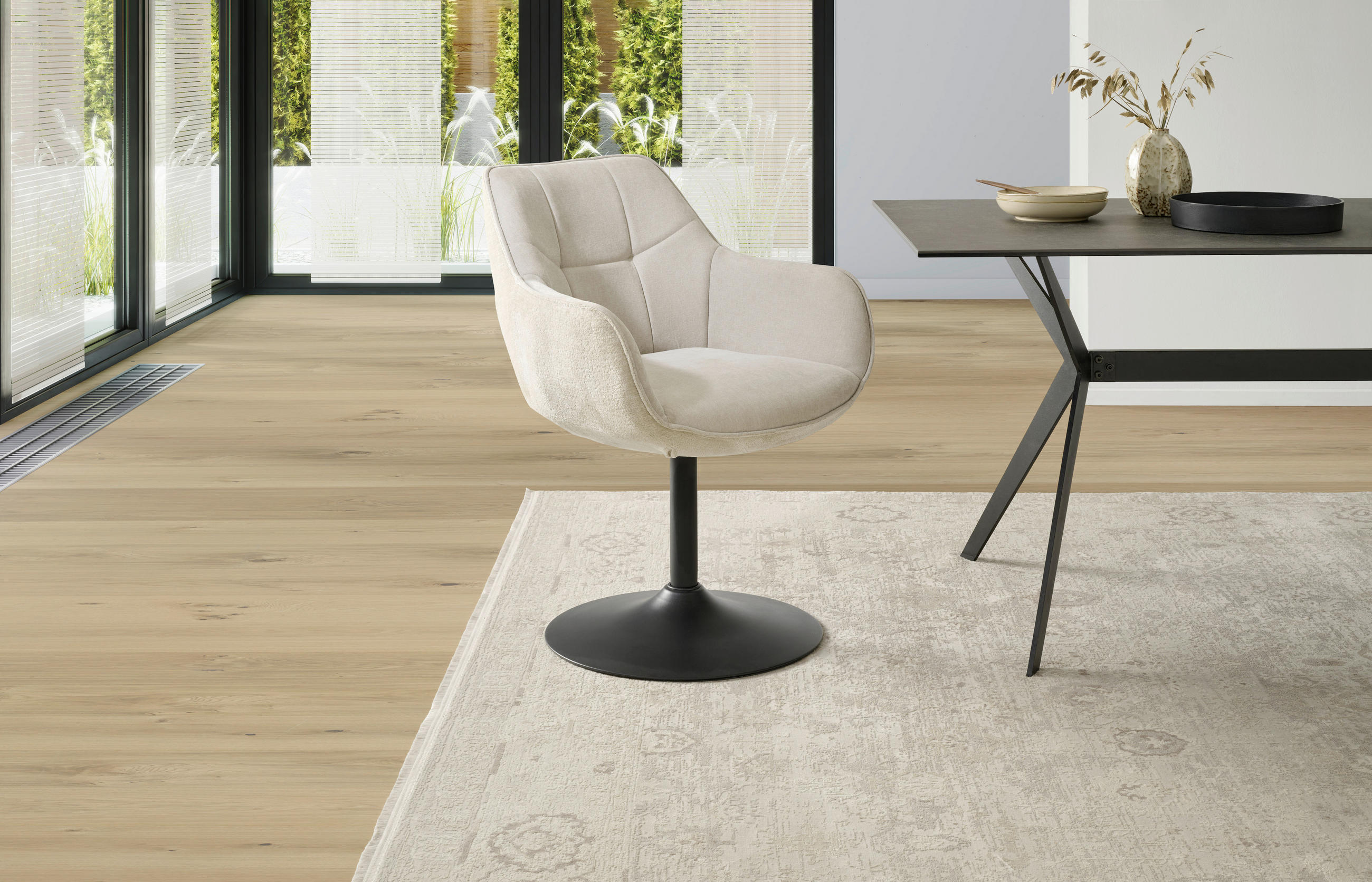 ARMLEHNSTUHL  in Eisen Chenille, Leinenoptik  - Beige/Schwarz, KONVENTIONELL, Textil/Metall (63/87/64cm) - MID.YOU