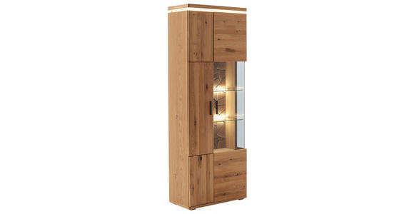 VITRINE  in furniert, massiv Balkeneiche Grau, Eichefarben - Eichefarben/Anthrazit, Natur, Glas/Holz (75/204/37cm) - Linea Natura